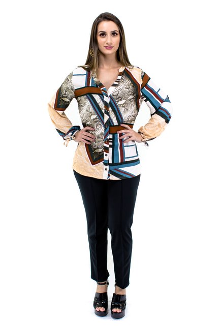 Camisete Manga Longa Gola Padre Estampa Geométrica Nude