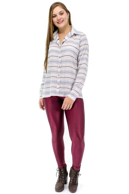 Camisa Manga Longa Laura Estampa Abstrata Branca