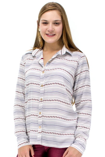 Camisa Manga Longa Laura Estampa Abstrata Branca