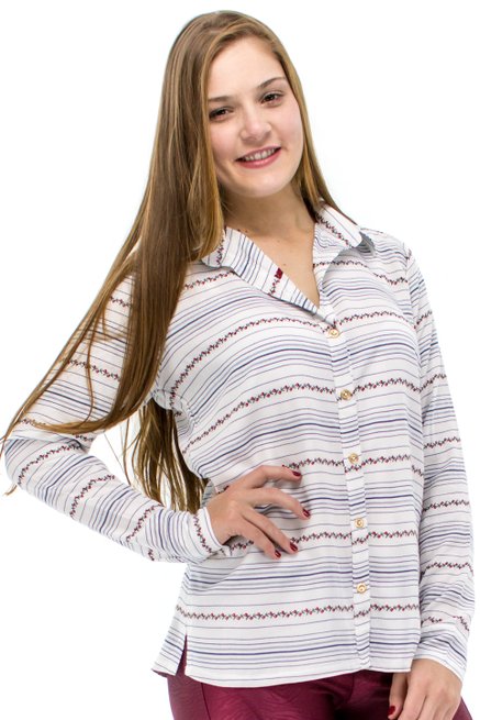 Camisa Manga Longa Laura Estampa Abstrata Branca