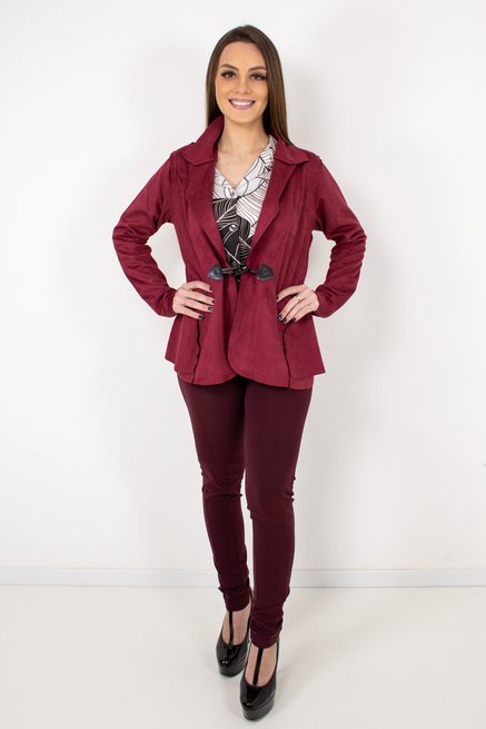 Casaco Feminino Iza Camurça Liso Bordo