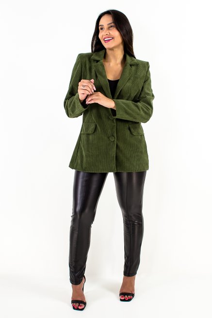 Casaco Feminino Veludo Cotele Liso Verde Militar