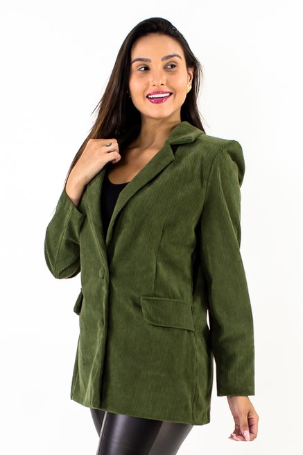 Casaco Feminino Veludo Cotele Liso Verde Militar