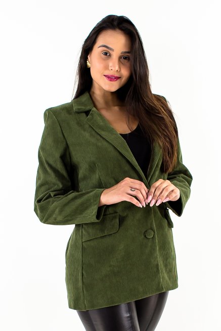 Casaco Feminino Veludo Cotele Liso Verde Militar