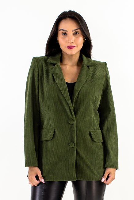 Casaco Feminino Veludo Cotele Liso Verde Militar