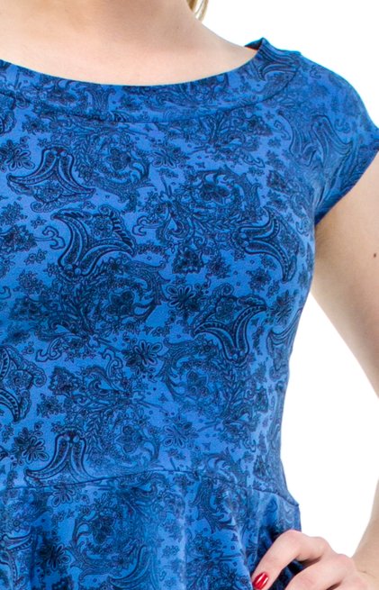 Blusa Manga Curta Daline Camurça Peplum Estampa Floral Azul