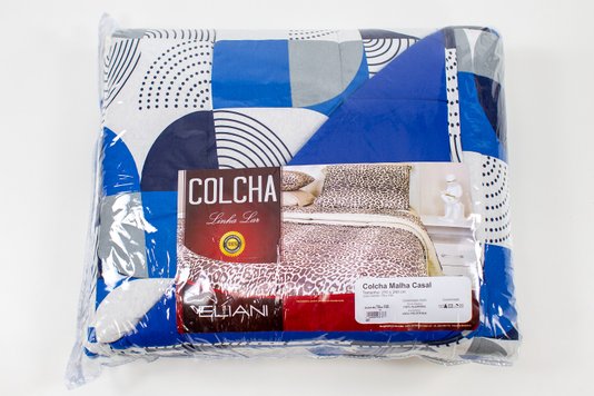 Colcha Malha Casal 210x240cm Estampa geométrica Azul e Cinza