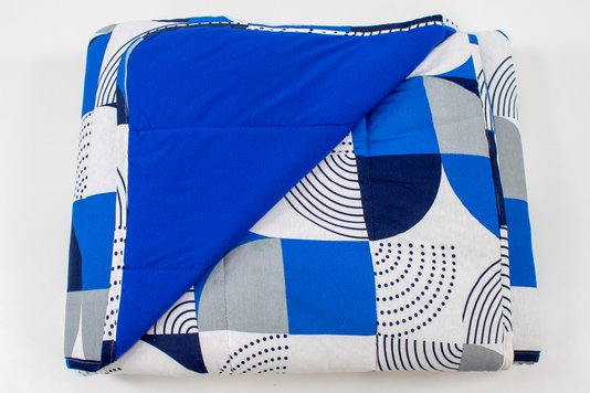 Colcha Malha Casal 210x240cm Estampa geométrica Azul e Cinza