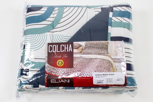 Colcha Malha Casal 210x240cm Estampa geométrica Azul e Verde
