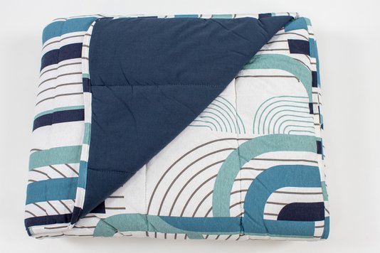 Colcha Malha Casal 210x240cm Estampa geométrica Azul e Verde
