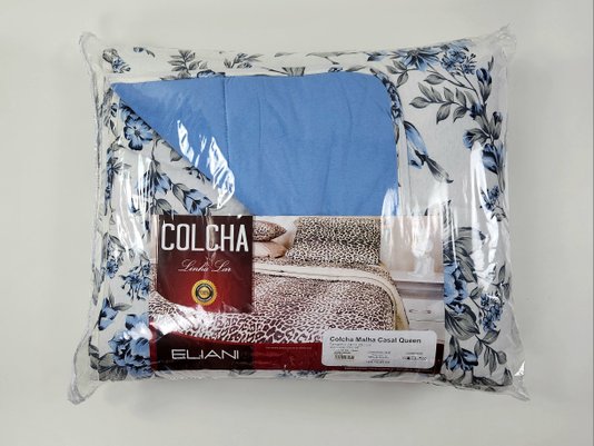Colcha Malha Casal Queen 240x250 Estampa Floral Azul Claro