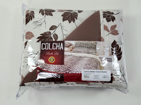 Colcha Malha Casal Queen 240x250 Estampa Folhas Marrom