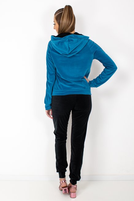 Conjunto Feminino Canguru Plush Liso Azul e Preto
