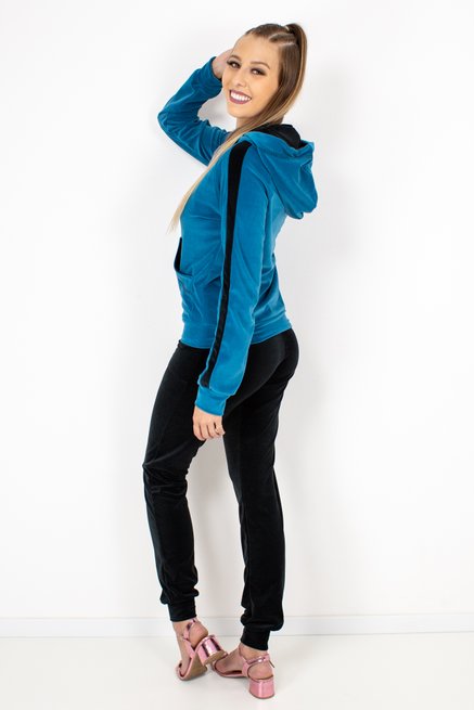 Conjunto Feminino Canguru Plush Liso Azul e Preto