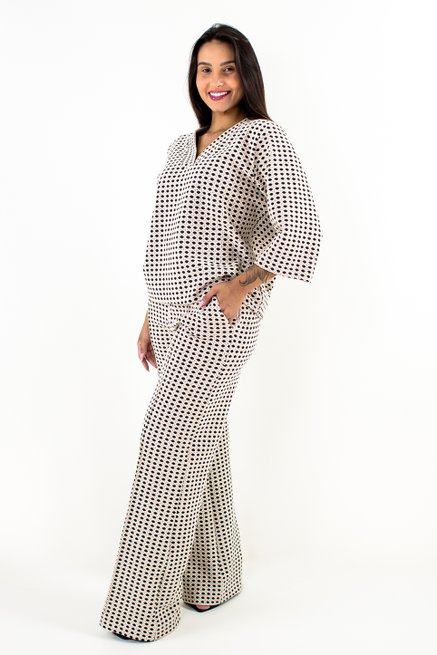 Conjunto Feminino Julia em Malha Jacquard Preto e Branco