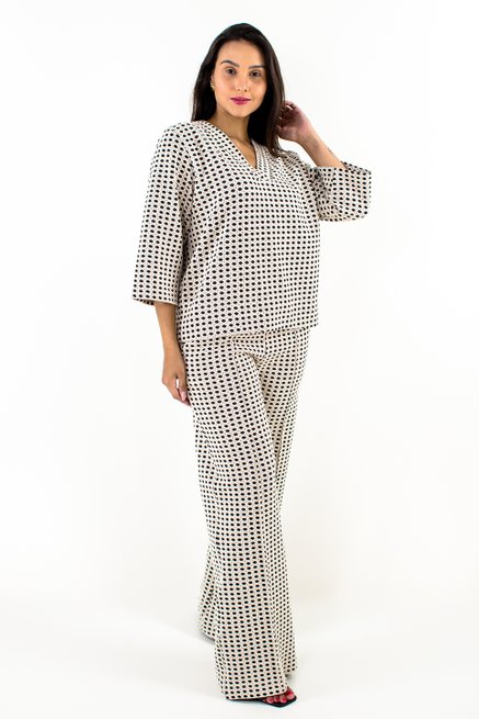 Conjunto Feminino Julia em Malha Jacquard Preto e Branco