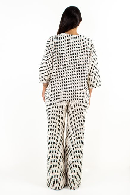 Conjunto Feminino Julia em Malha Jacquard Preto e Branco