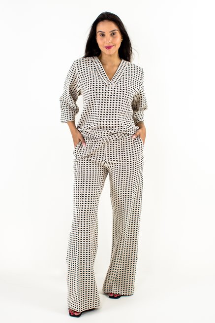 Conjunto Feminino Julia em Malha Jacquard Preto e Branco