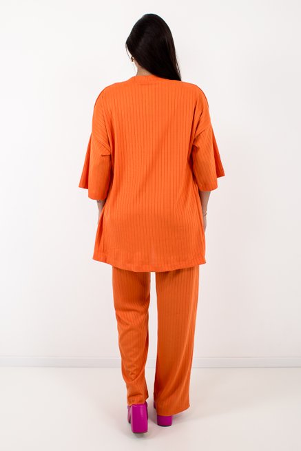 Conjunto Feminino kimono Três Peças Canelado Liso Laranja