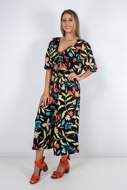 Conjunto Feminino Manga Curta Pantacourt Cropped Estampado