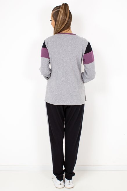 Conjunto Feminino Manga Longa Barra Liso Cinza e Preto