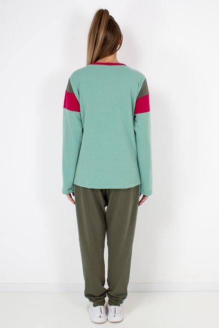 Conjunto Feminino Manga Longa Barra Liso Verde e Rosa