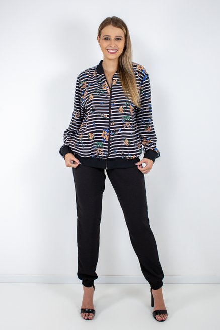 Conjunto Feminino Manga Longa Crepe Bourbon Estampado