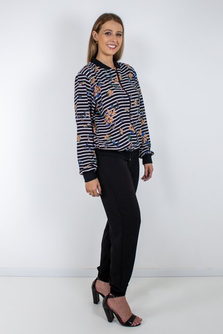 Conjunto Feminino Manga Longa Crepe Bourbon Estampado