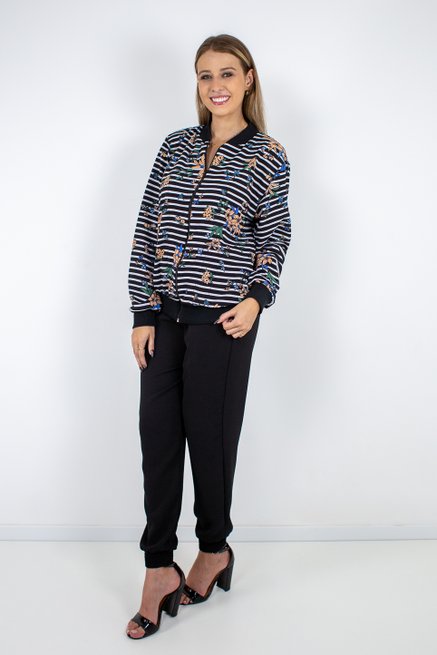 Conjunto Feminino Manga Longa Crepe Bourbon Estampado