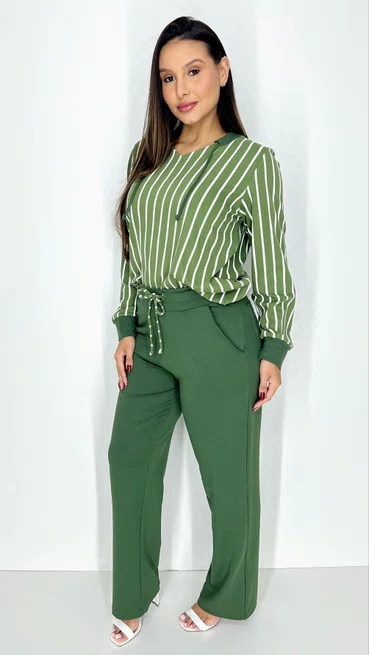 Conjunto Feminino Manga Longa Listras