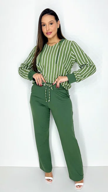 Conjunto Feminino Manga Longa Listras