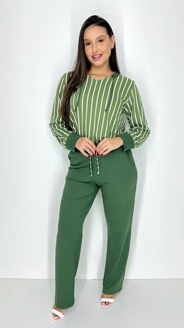 Conjunto Feminino Manga Longa Listras