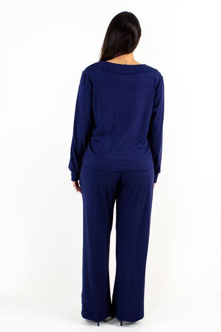 Conjunto Feminino Manga Longa Malhão Liso Marinho