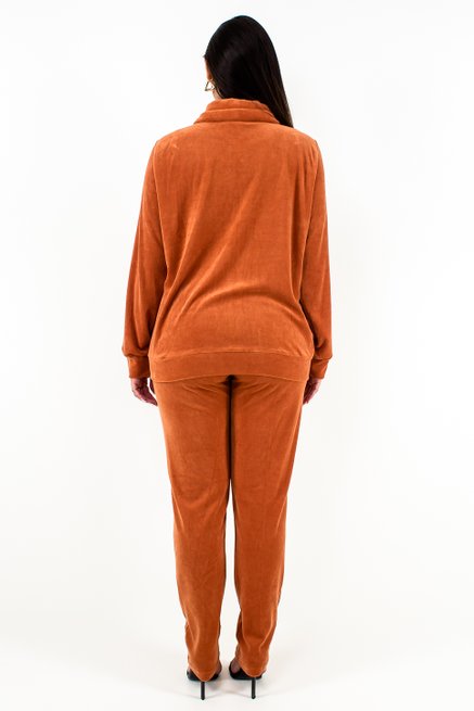 Conjunto Feminino Manga Longa Plush Liso Terracota