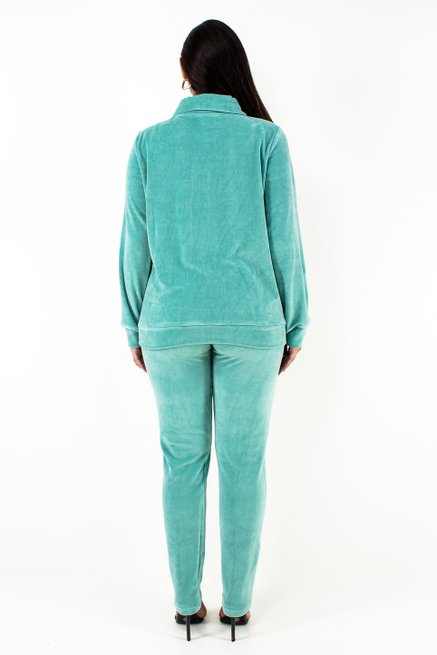 Conjunto Feminino Manga Longa Plush Liso Verde Água