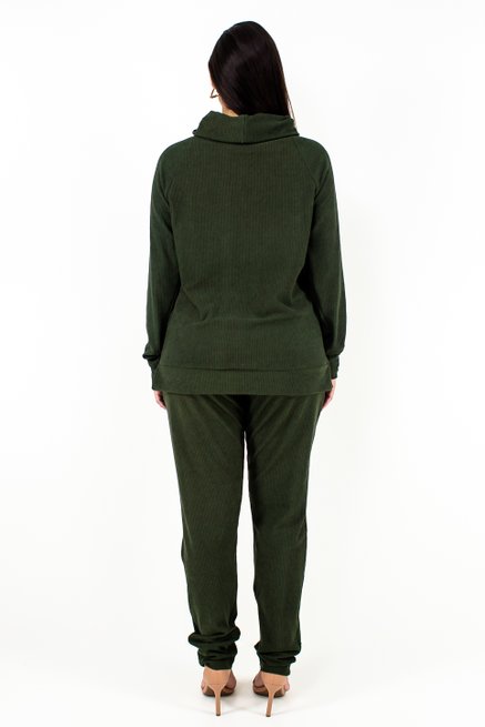 Conjunto Feminino Manga Longa Veludo Cotele Liso Verde Militar