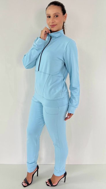 Conjunto Feminino Moletinho Milena Liso Azul Bebê