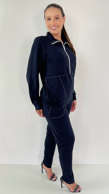 Conjunto Feminino Moletinho Milena Liso Preto