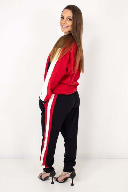 Conjunto Feminino Moletinho Rústico Liso Preto e Vermelho