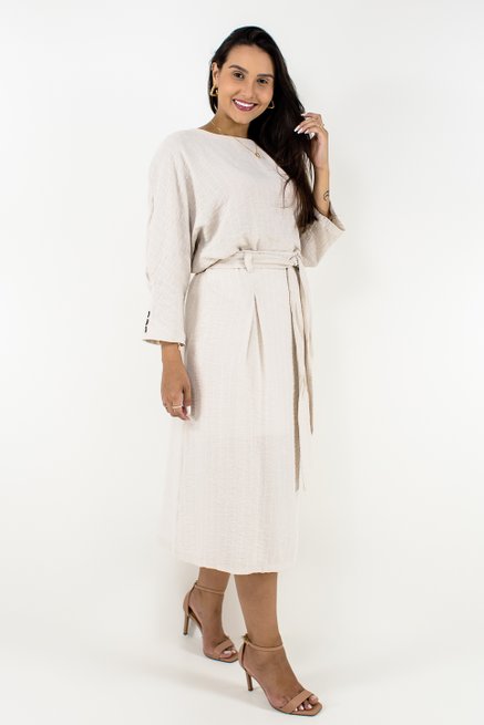 Conjunto Feminino Risca de Giz em Linho