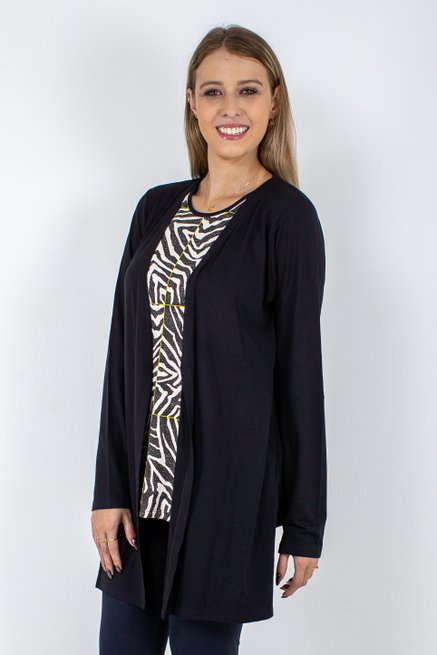 Conjunto Feminino Twinset Manga Longa Estampado Preto