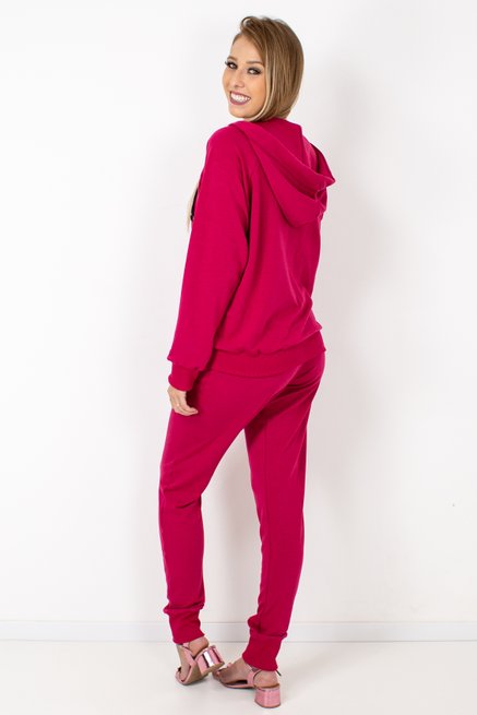 Conjunto Jaqueta Feminino Manga Longa Moletinho Liso Rosa