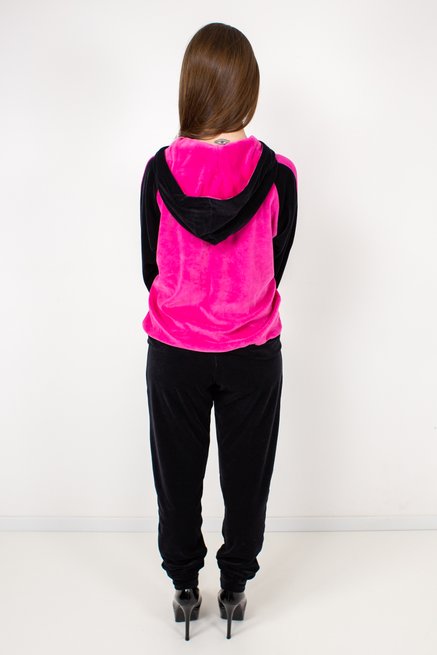Conjunto Jaqueta Plush Trama Liso Rosa Pink e Preto