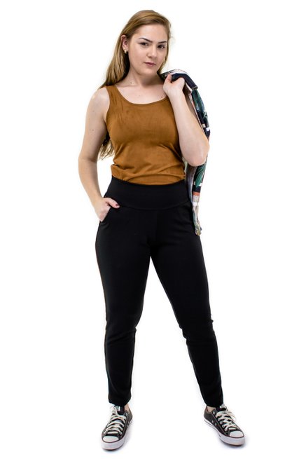 Conjunto Manga 7/8 Crepe Estampado Preto Folhas 3 Peças