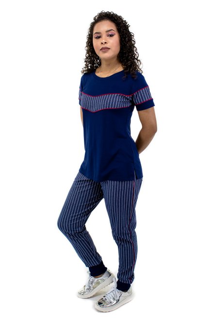 Conjunto Manga Curta Malha Viscolycra Azul Marinho