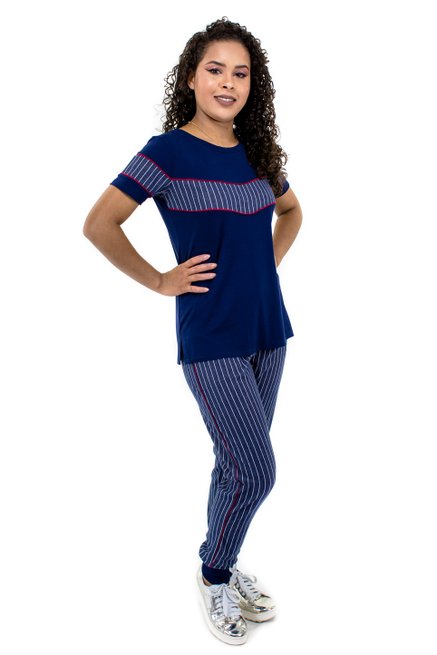 Conjunto Manga Curta Malha Viscolycra Azul Marinho