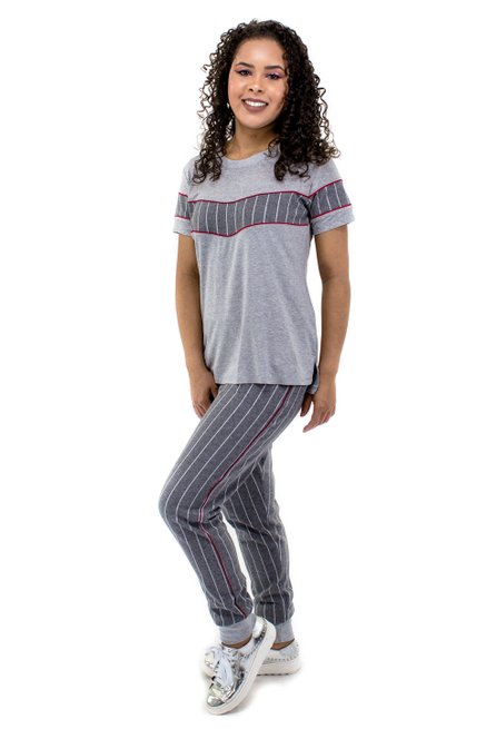 Conjunto Manga Curta Malha Viscolycra Cinza Mescla