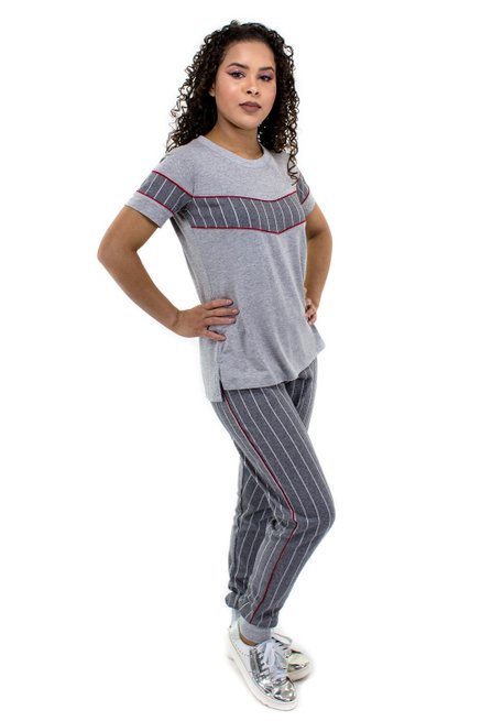 Conjunto Manga Curta Malha Viscolycra Cinza Mescla
