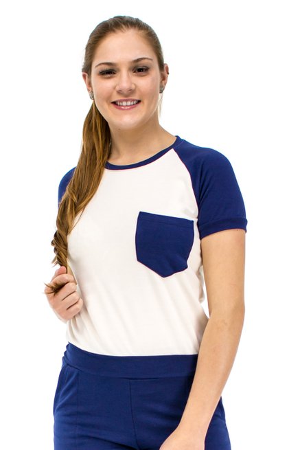 Conjunto Manga Curta Moletin Bia Liso Azul e Nude