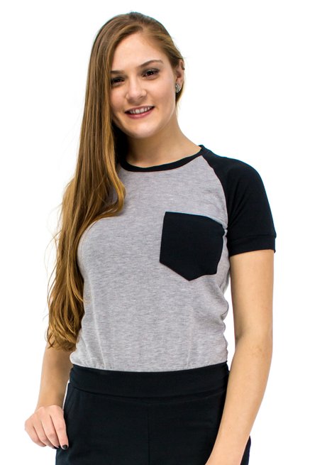 Conjunto Manga Curta Moletin Bia Liso Preto e Cinza